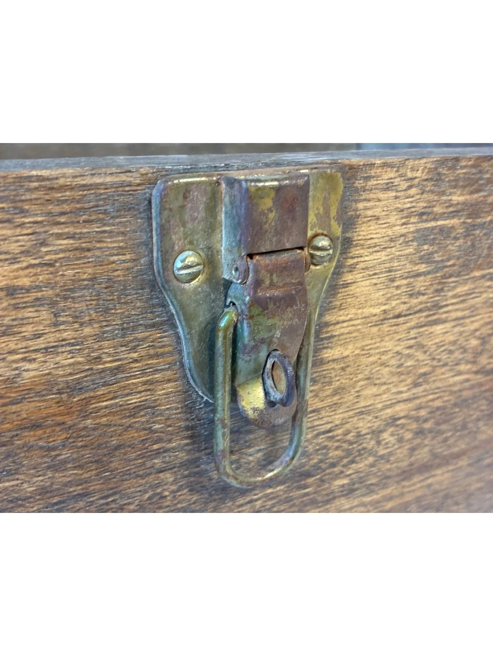 Vintage Wooden Storage Box with Brass Hardware and Corner Protectors